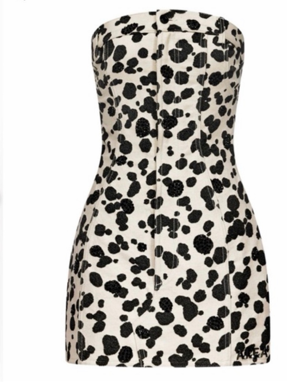 AREA Black and White Strapless Animal Print Mini Dress